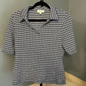 Kim &‎ Cami Black and White Geometric Blouse medium short sleeve